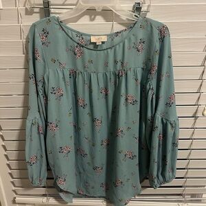 LOFT Women's Teal Floral Blouse